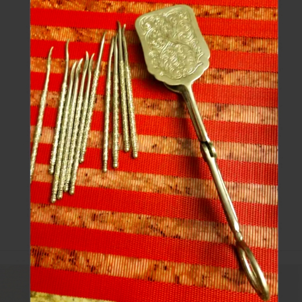 Antique silver Plated salad tongs And Pastry Server